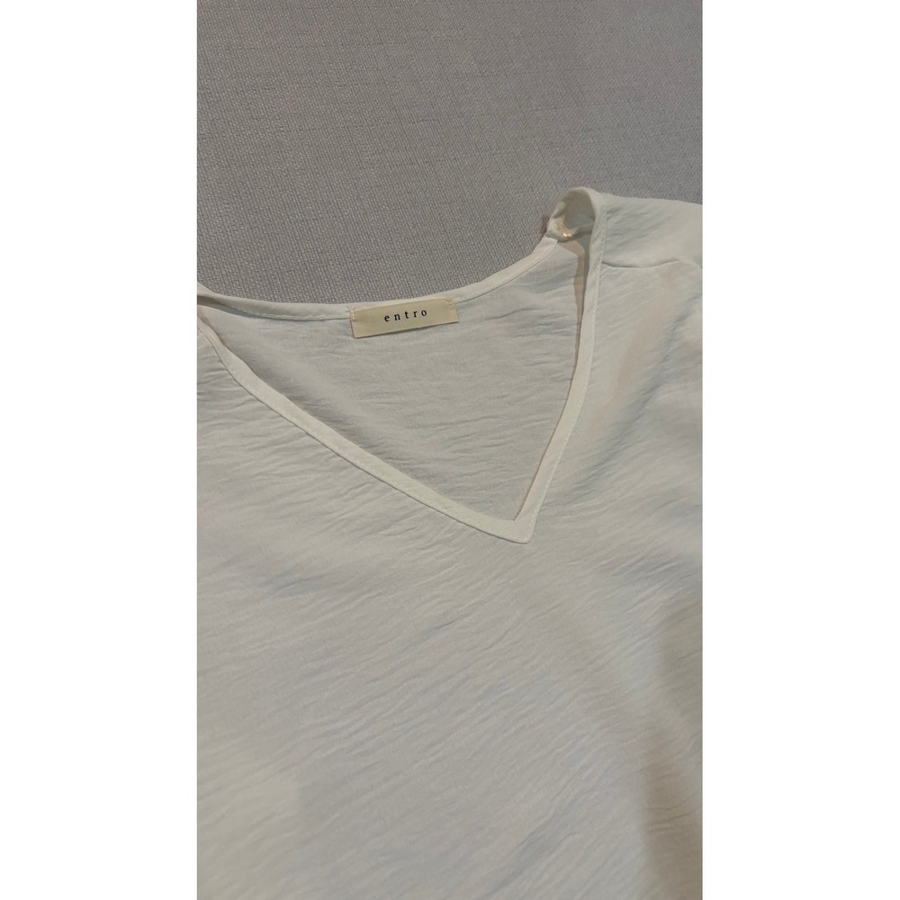 Entro Balloon Sleeve Blouse Women Large White NEW V-Neck Textured SKU1143